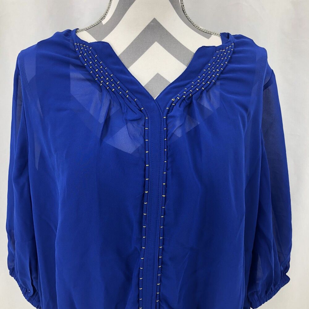 Denim 24/7 Blue Embroidery Elastic Tie Hem Sheer Blouse Top 2 Piece Set 14W New